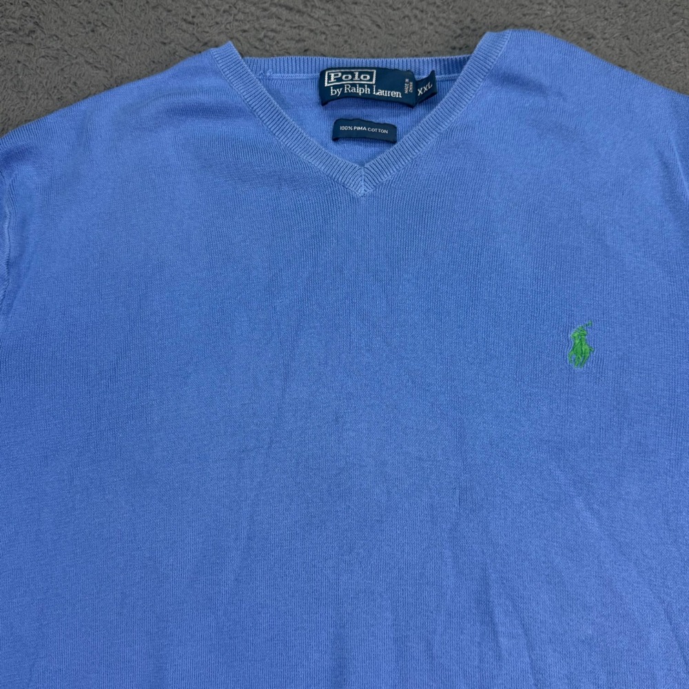 Polo Ralph Lauren Sweater Men XXL Blue Pima Cotton V-Neck Pony Logo 4242